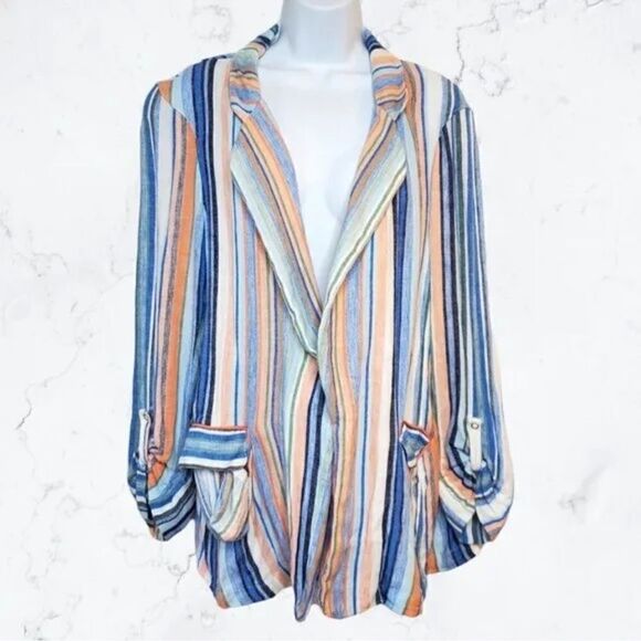 Caslon Linen Blazer Jacket sz M Striped Boyfriend Fit NEW - Picture 2 of 8